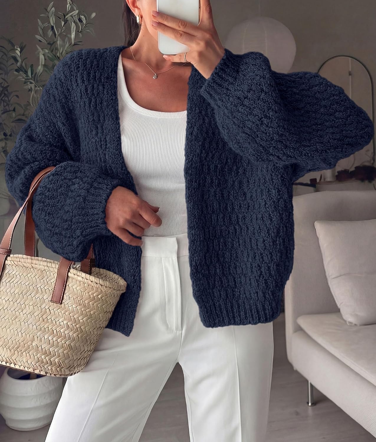 image:imagePRETTYGARDEN Womens Fall Cardigan Open Front Chunky SweatersNavy Blue