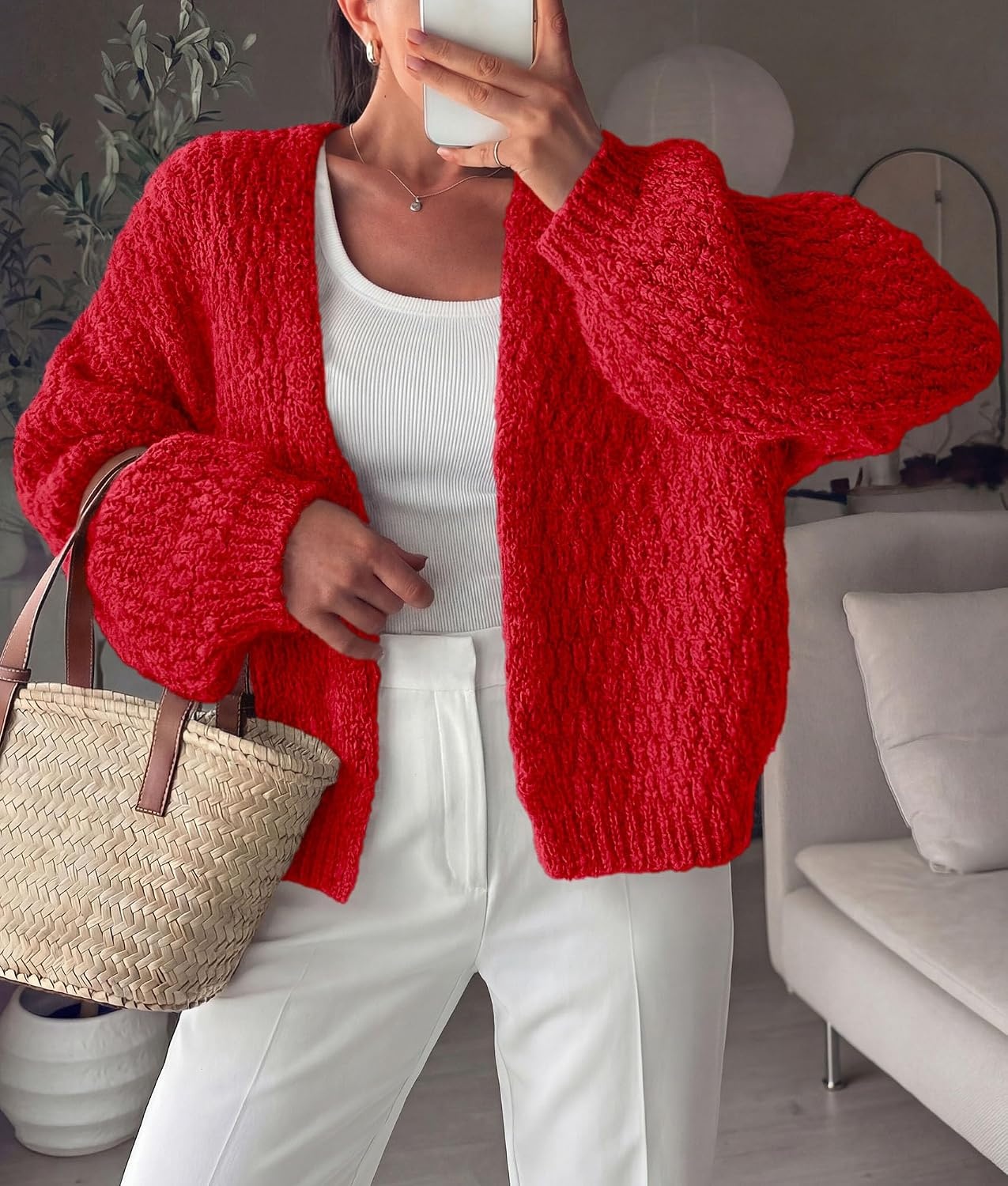 image:imagePRETTYGARDEN Womens Fall Cardigan Open Front Chunky SweatersRed