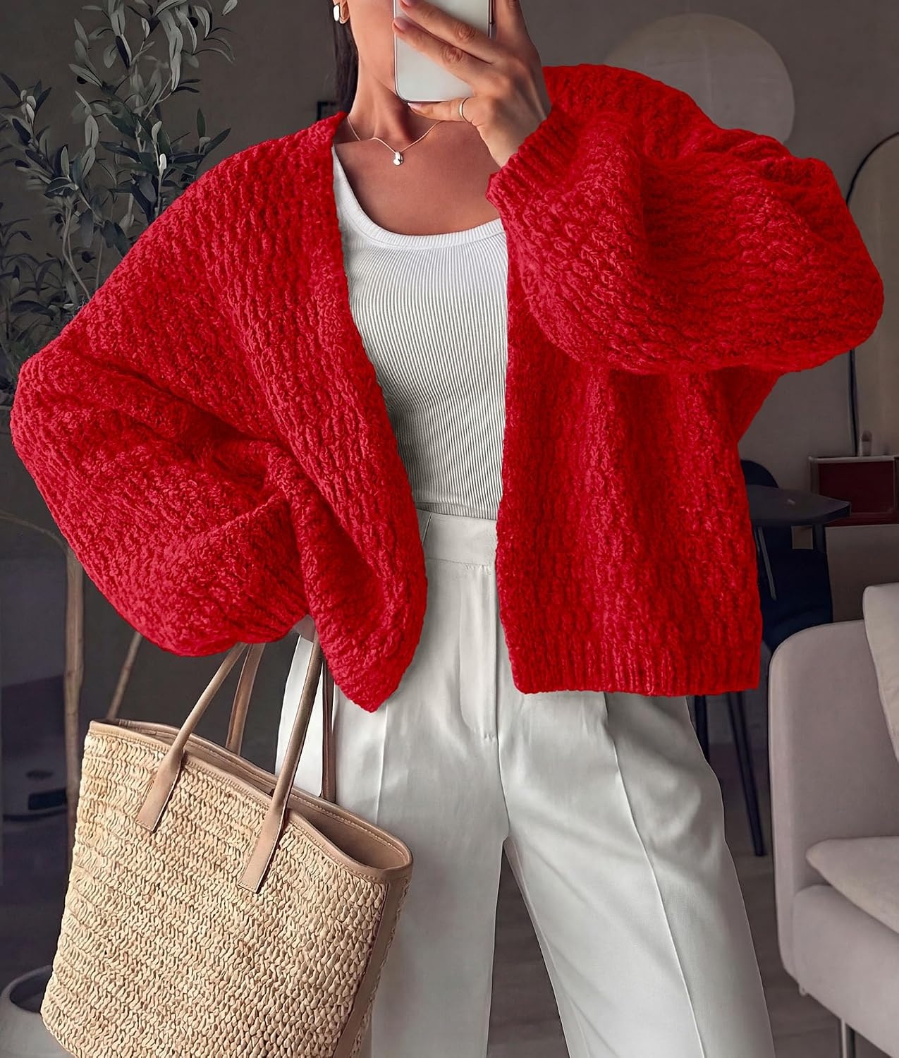image:imagePRETTYGARDEN Womens Fall Cardigan Open Front Chunky SweatersRed