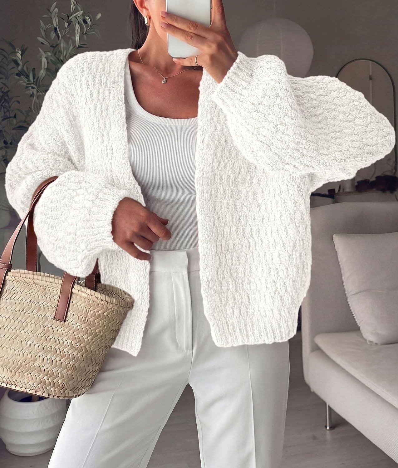 image:imagePRETTYGARDEN Womens Fall Cardigan Open Front Chunky SweatersWhite