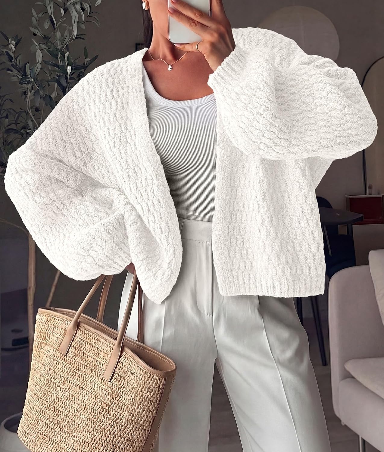 image:imagePRETTYGARDEN Womens Fall Cardigan Open Front Chunky SweatersWhite