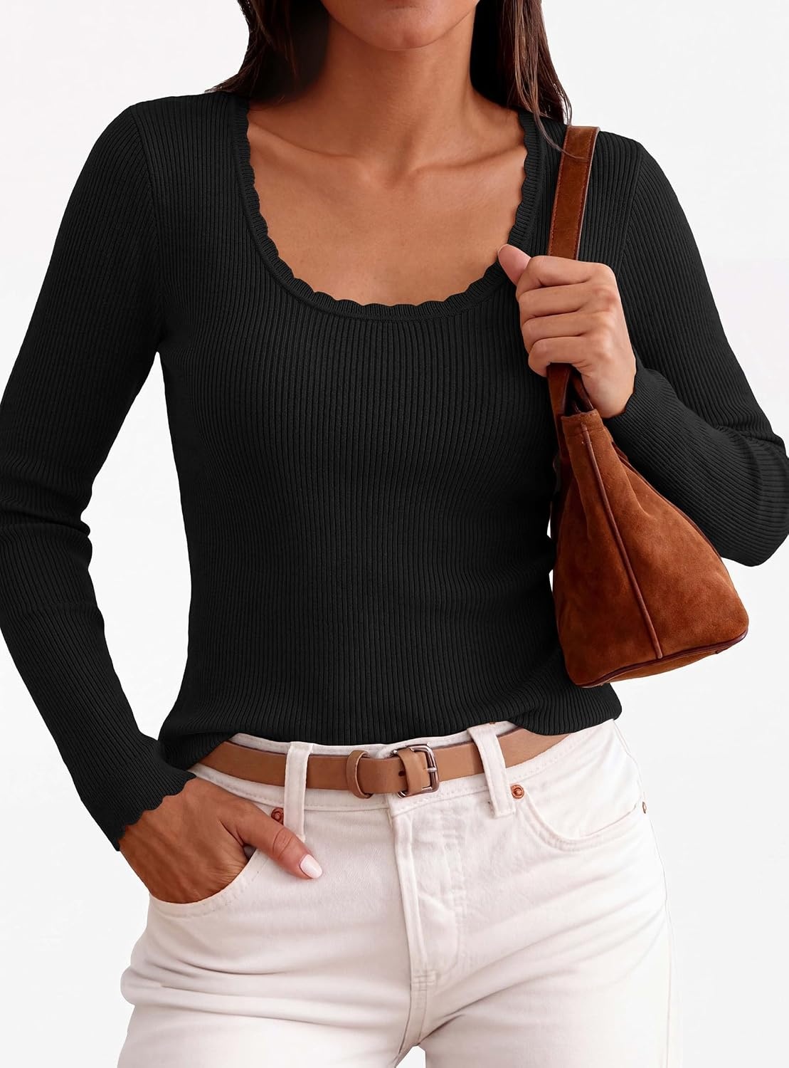 image:imagePRETTYGARDEN Womens Fall Lightweight Ribbed Knit SweatersBlack