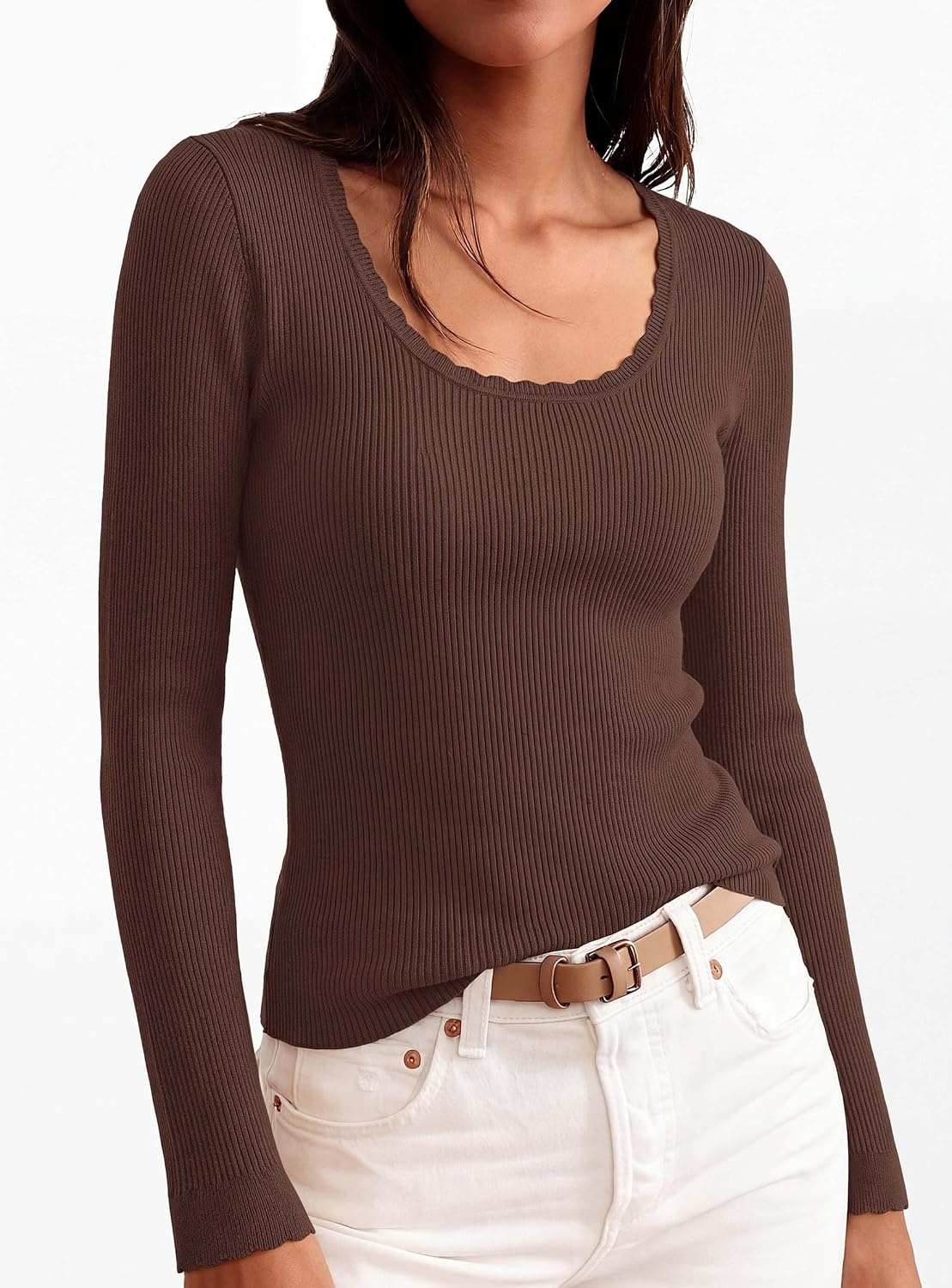 image:imagePRETTYGARDEN Womens Fall Lightweight Ribbed Knit SweatersBrown