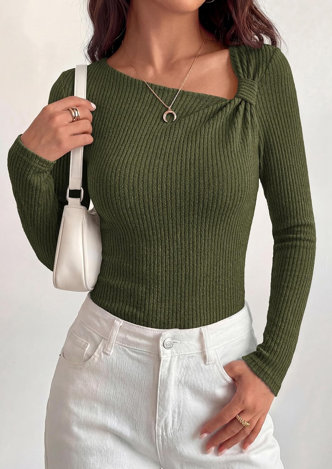 image:imagePRETTYGARDEN Womens Fall Long Sleeve Shirts Asymmetrical TopsArmy Green