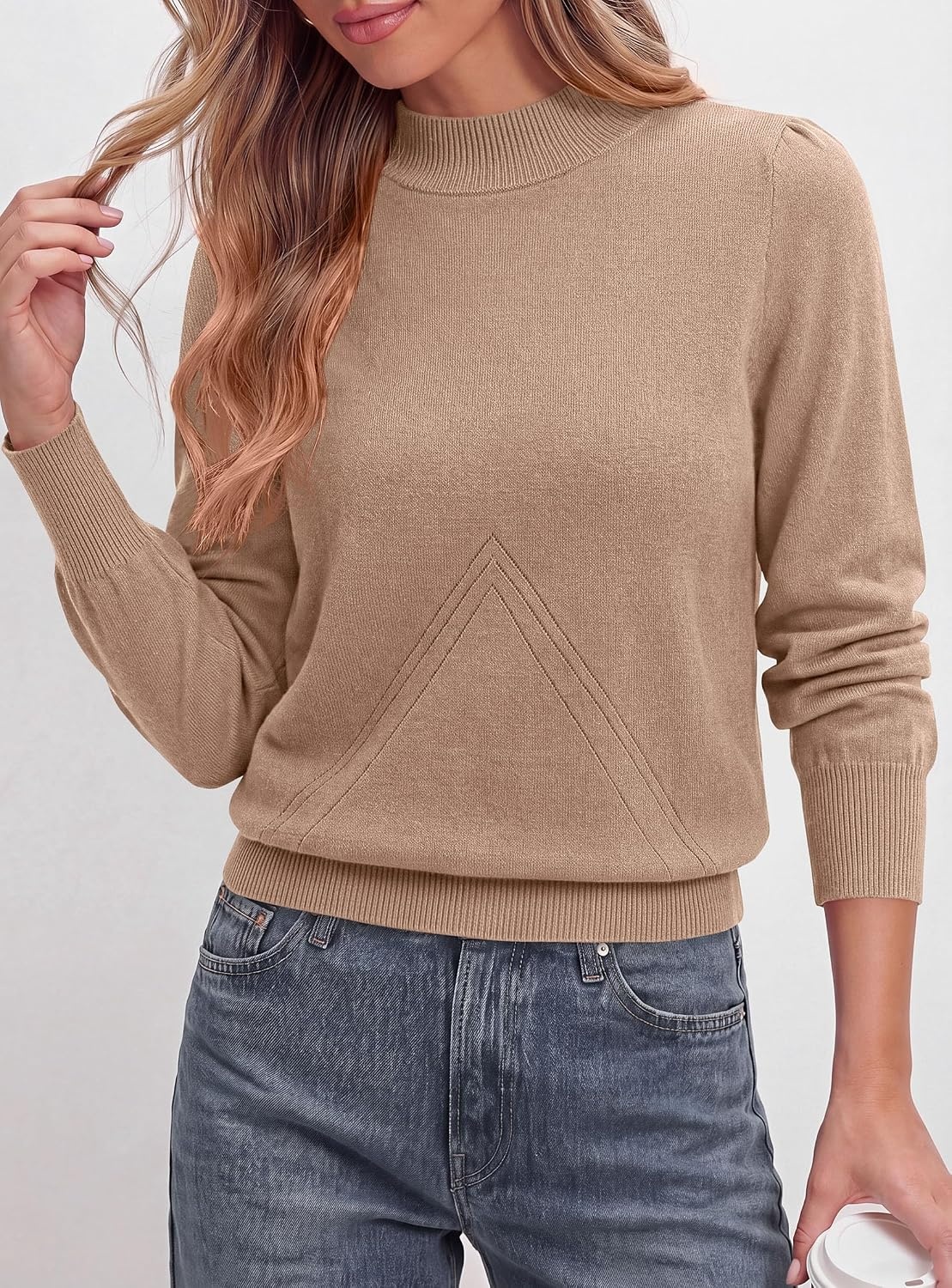image:imagePRETTYGARDEN Womens Fall Mock Neck Long Sleeve SweaterApricot