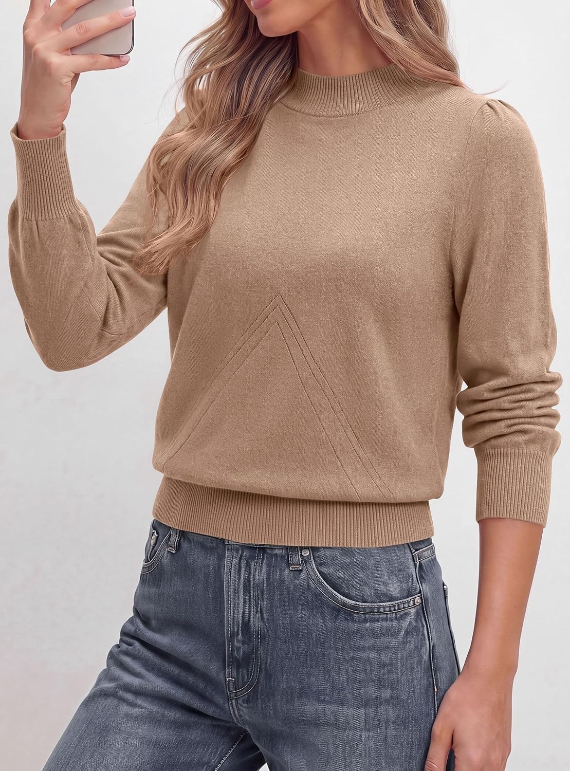 image:imagePRETTYGARDEN Womens Fall Mock Neck Long Sleeve SweaterApricot