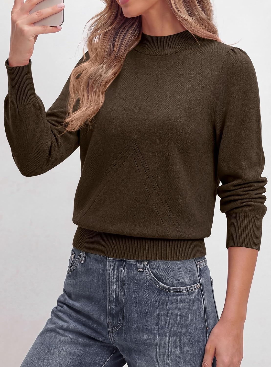 image:imagePRETTYGARDEN Womens Fall Mock Neck Long Sleeve SweaterDark Brown