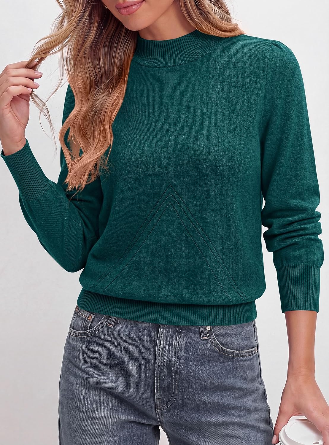image:imagePRETTYGARDEN Womens Fall Mock Neck Long Sleeve SweaterDark Green