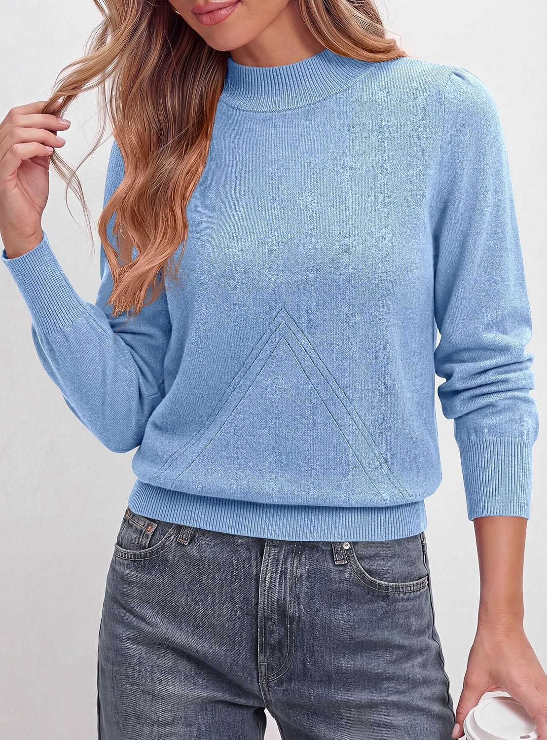 image:imagePRETTYGARDEN Womens Fall Mock Neck Long Sleeve SweaterLight Blue