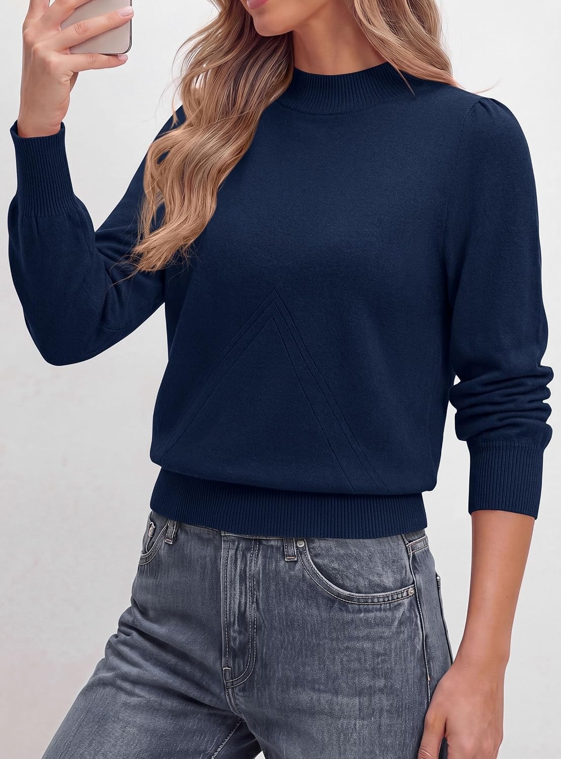 image:imagePRETTYGARDEN Womens Fall Mock Neck Long Sleeve SweaterNavy