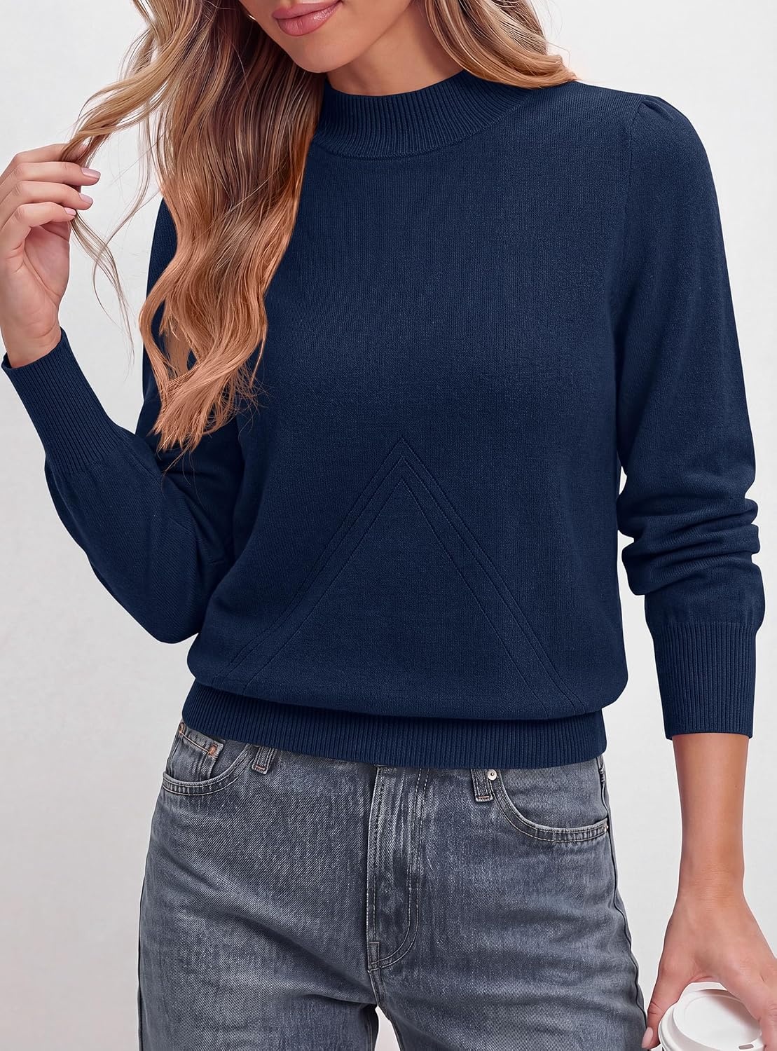image:imagePRETTYGARDEN Womens Fall Mock Neck Long Sleeve SweaterNavy