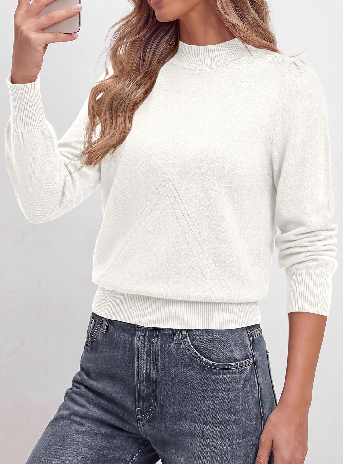 image:imagePRETTYGARDEN Womens Fall Mock Neck Long Sleeve SweaterWhite