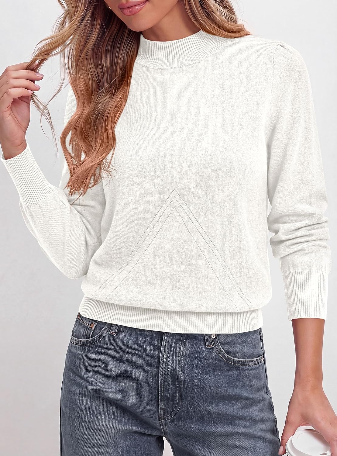 image:imagePRETTYGARDEN Womens Fall Mock Neck Long Sleeve SweaterWhite