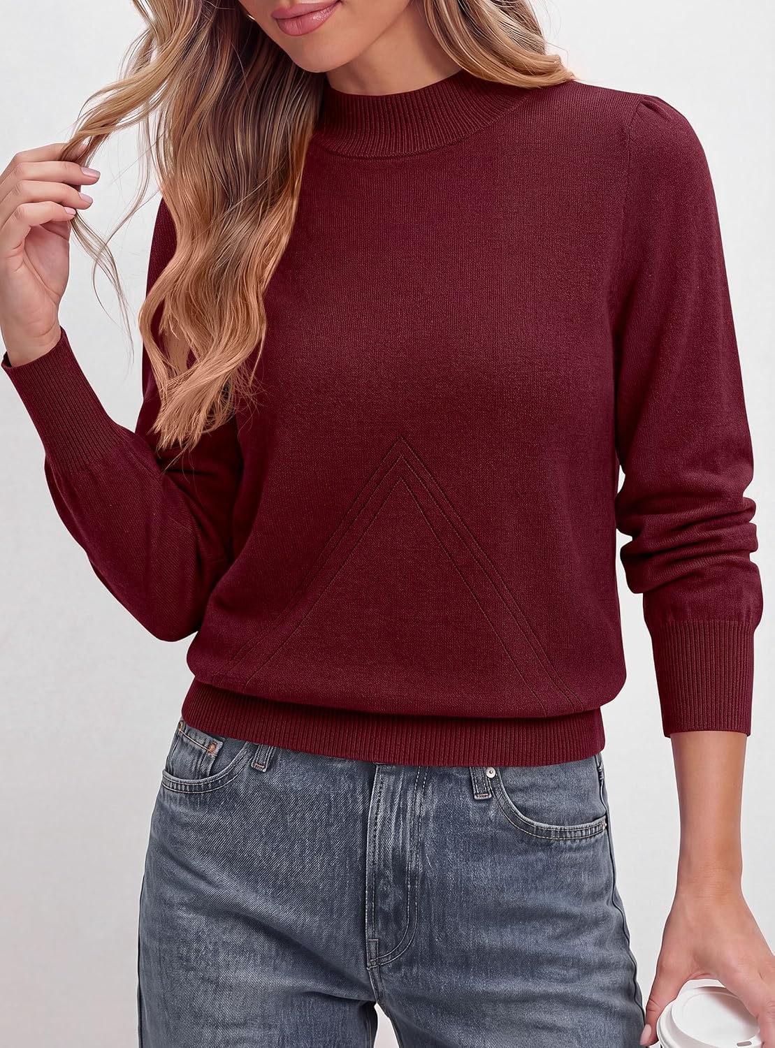image:imagePRETTYGARDEN Womens Fall Mock Neck Long Sleeve SweaterWine Red
