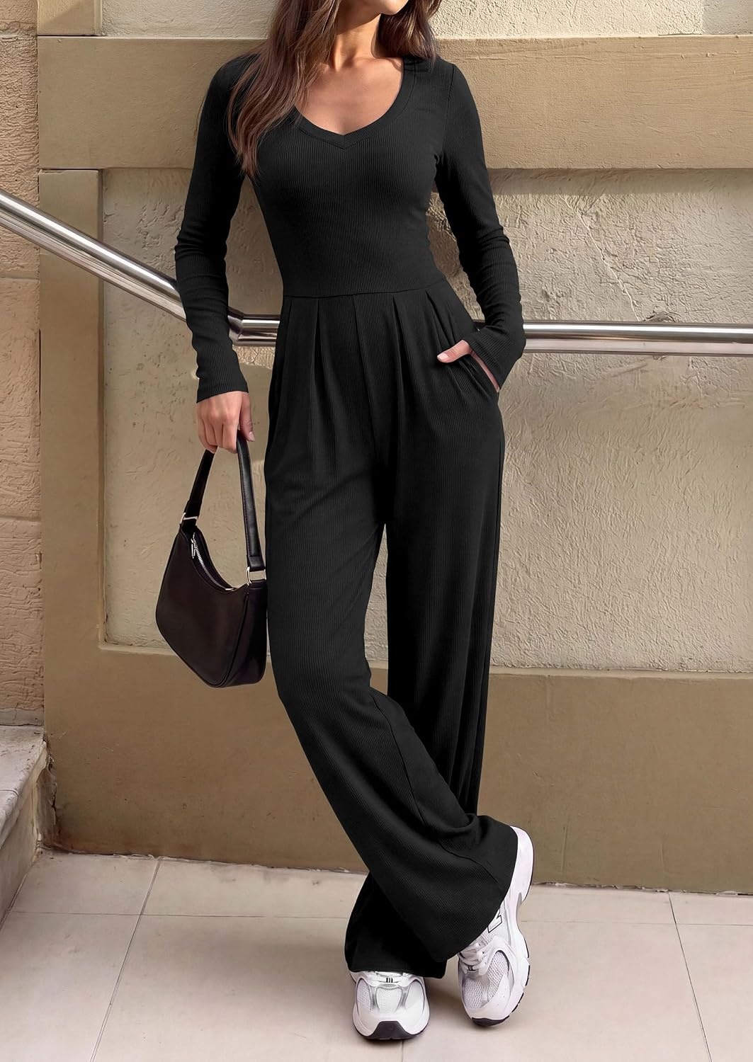 image:imagePRETTYGARDEN Womens Fall One Piece Long Sleeve JumpsuitBlack