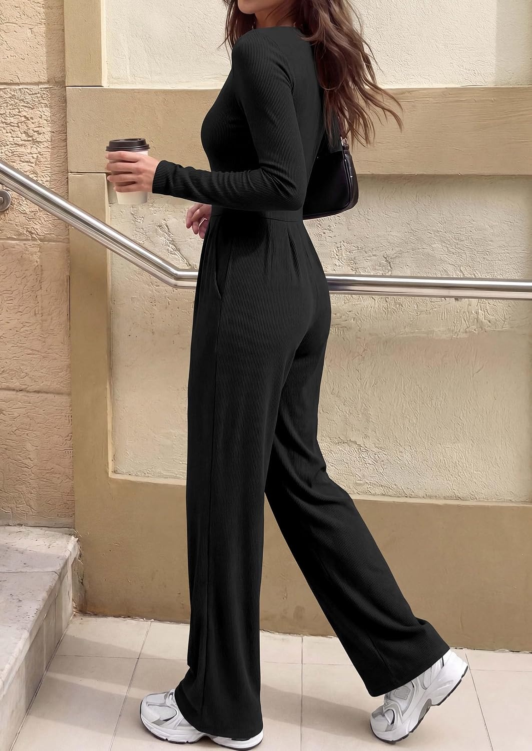 image:imagePRETTYGARDEN Womens Fall One Piece Long Sleeve JumpsuitBlack
