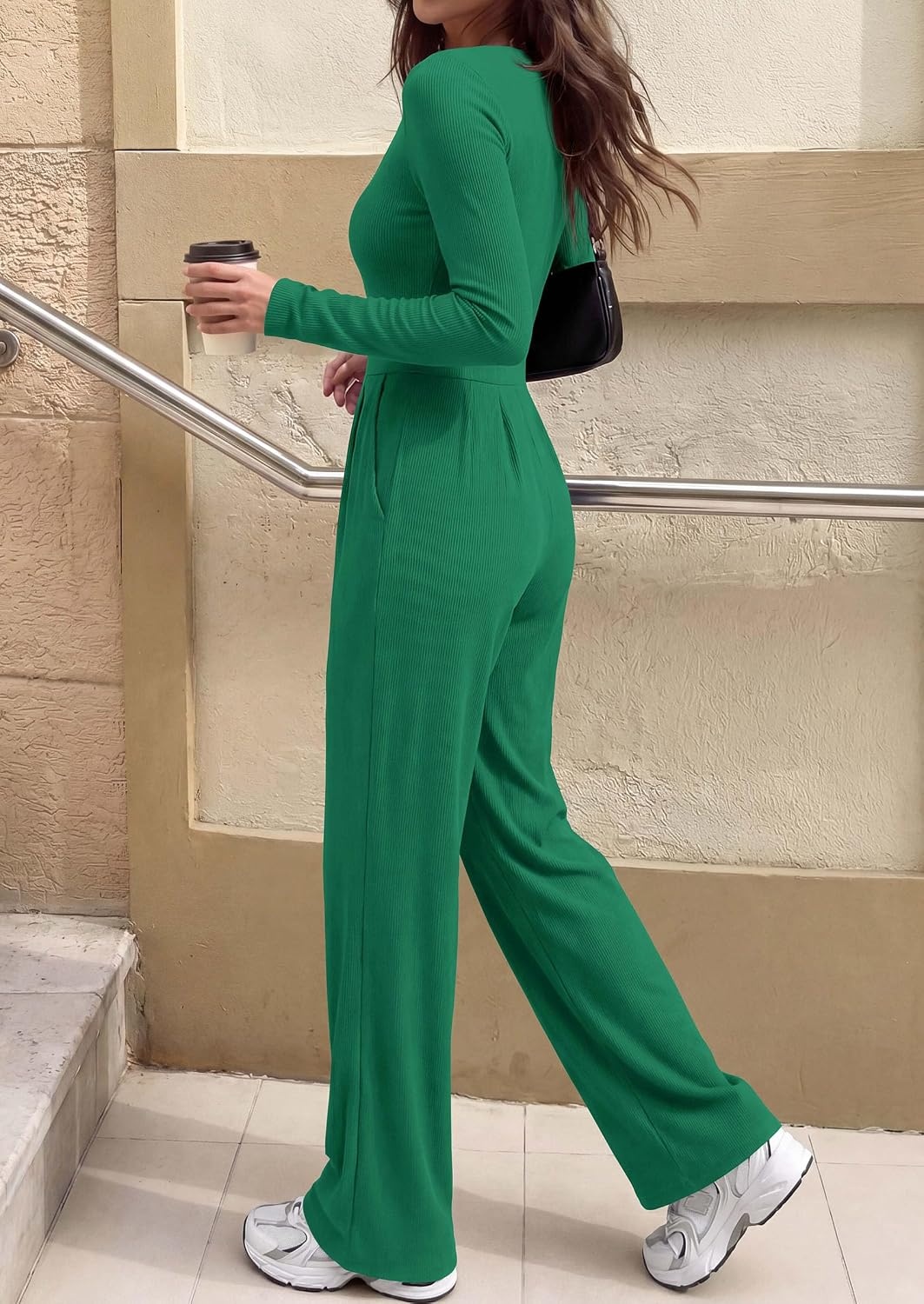 image:imagePRETTYGARDEN Womens Fall One Piece Long Sleeve JumpsuitGreen