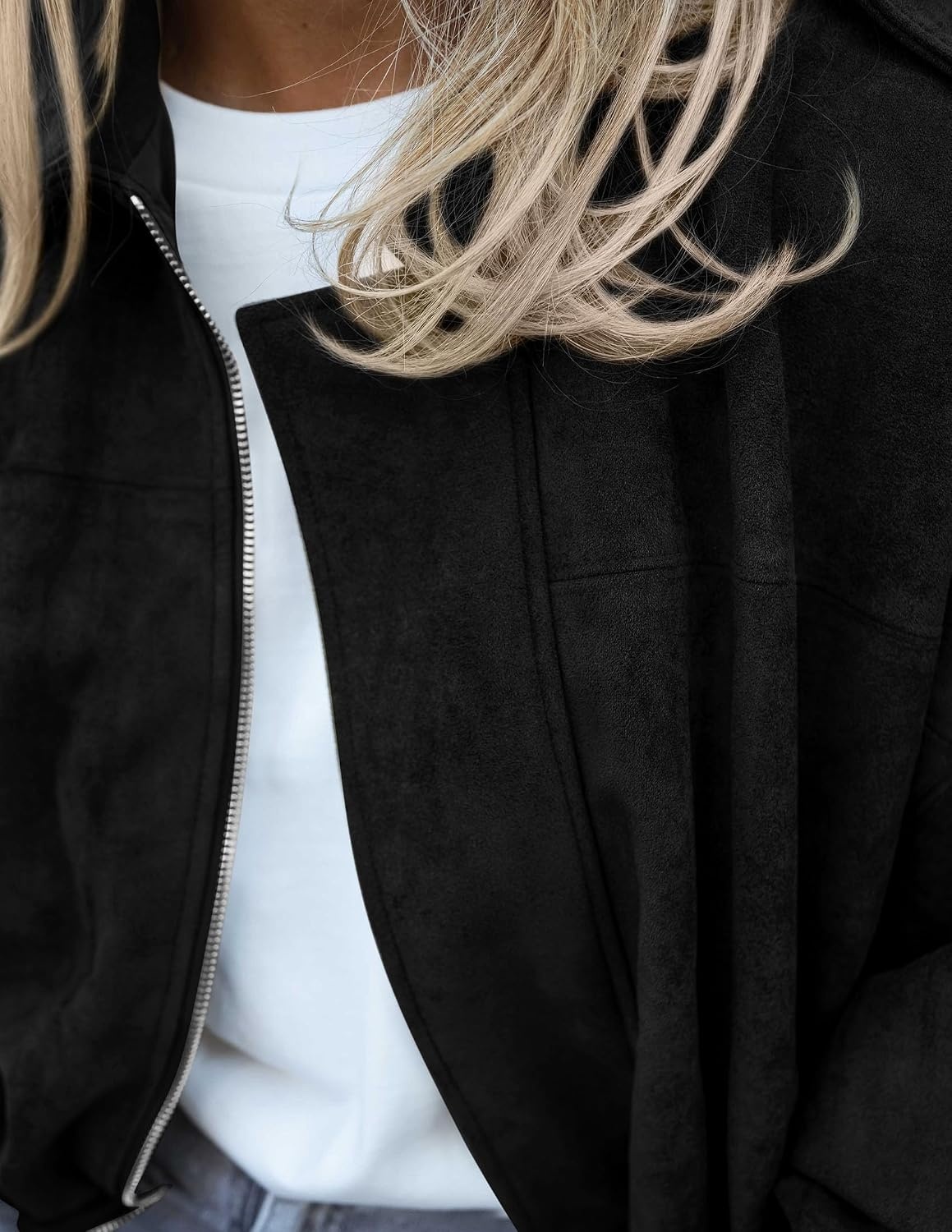 image:imagePRETTYGARDEN Womens Faux Suede Cropped Bomber JacketBlack