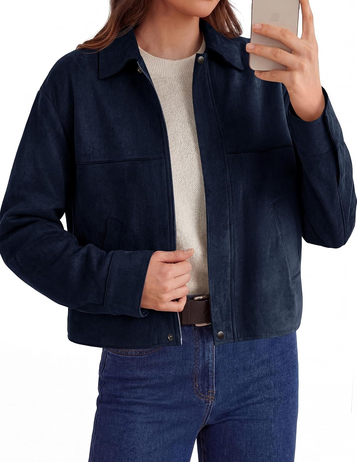 image:imagePRETTYGARDEN Womens Faux Suede Cropped Fall JacketsNavy