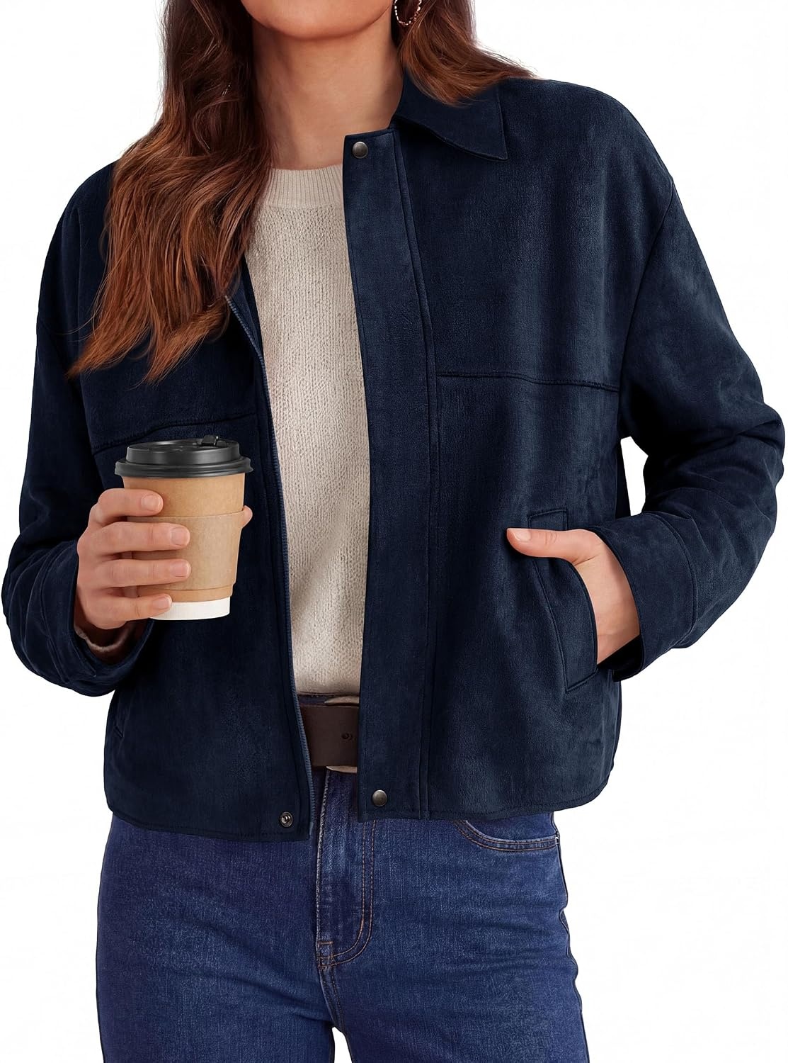 image:imagePRETTYGARDEN Womens Faux Suede Cropped Fall JacketsNavy