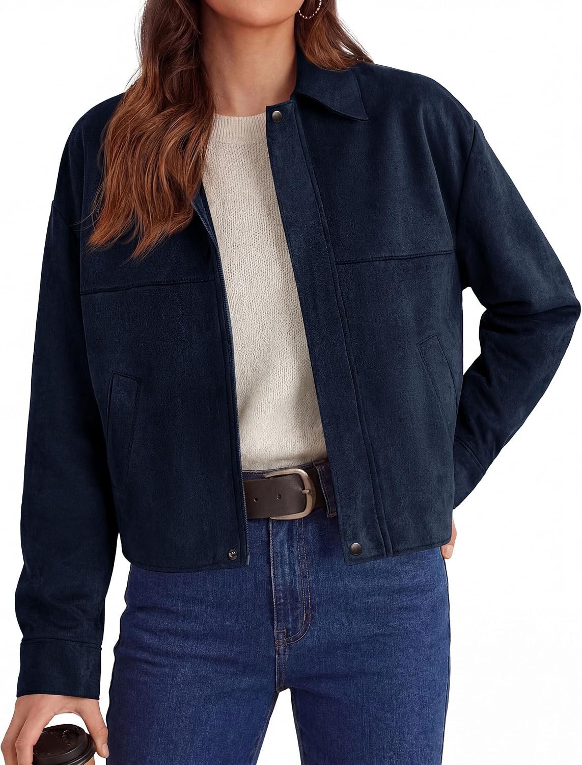image:imagePRETTYGARDEN Womens Faux Suede Cropped Fall JacketsNavy