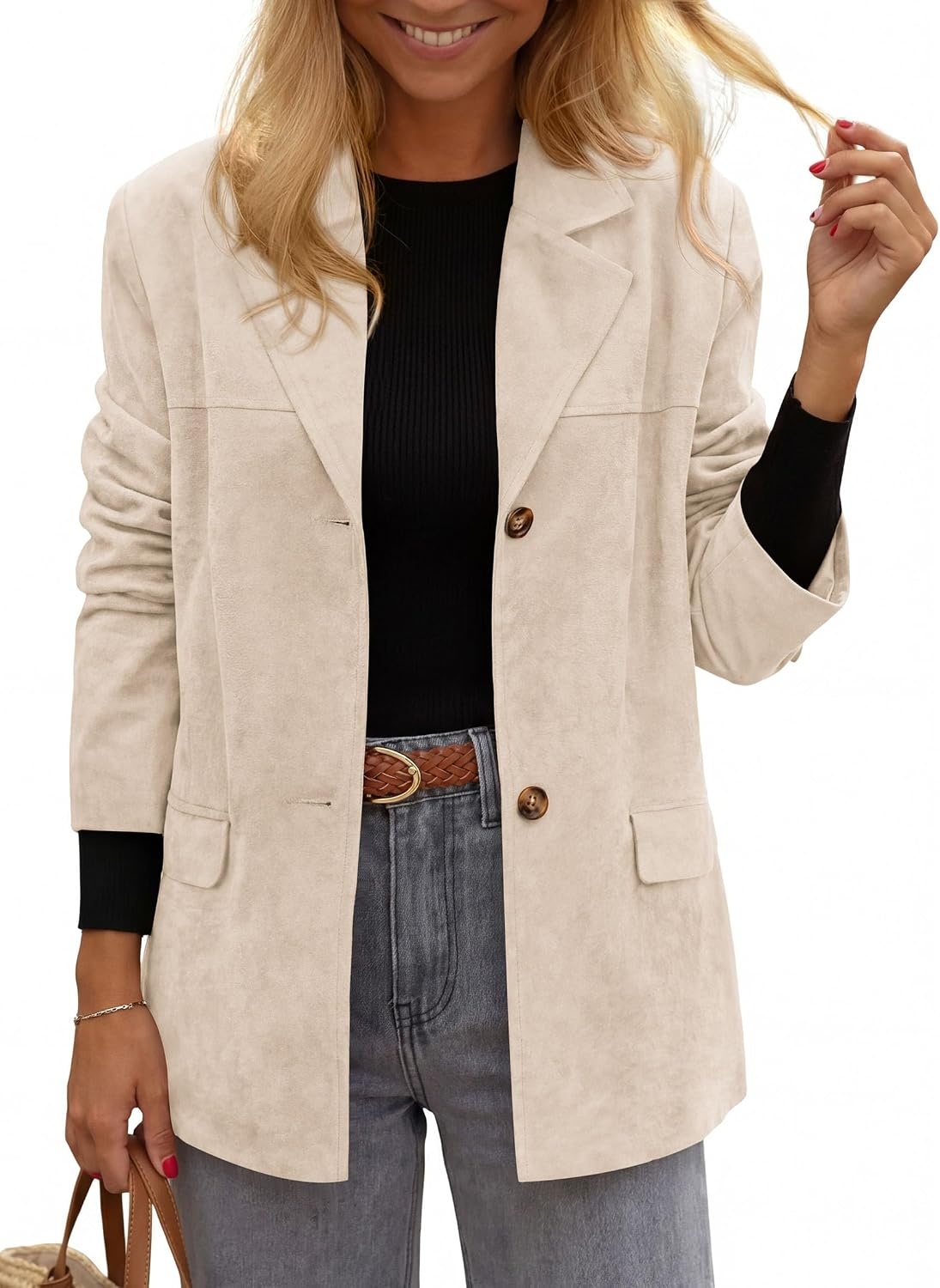 image:imagePRETTYGARDEN Womens Faux Suede Western Blazer JacketBeige