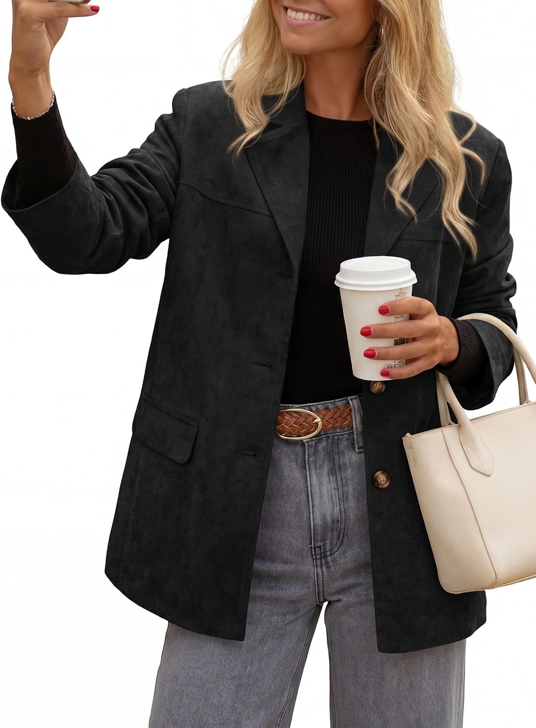 image:imagePRETTYGARDEN Womens Faux Suede Western Blazer JacketBlack