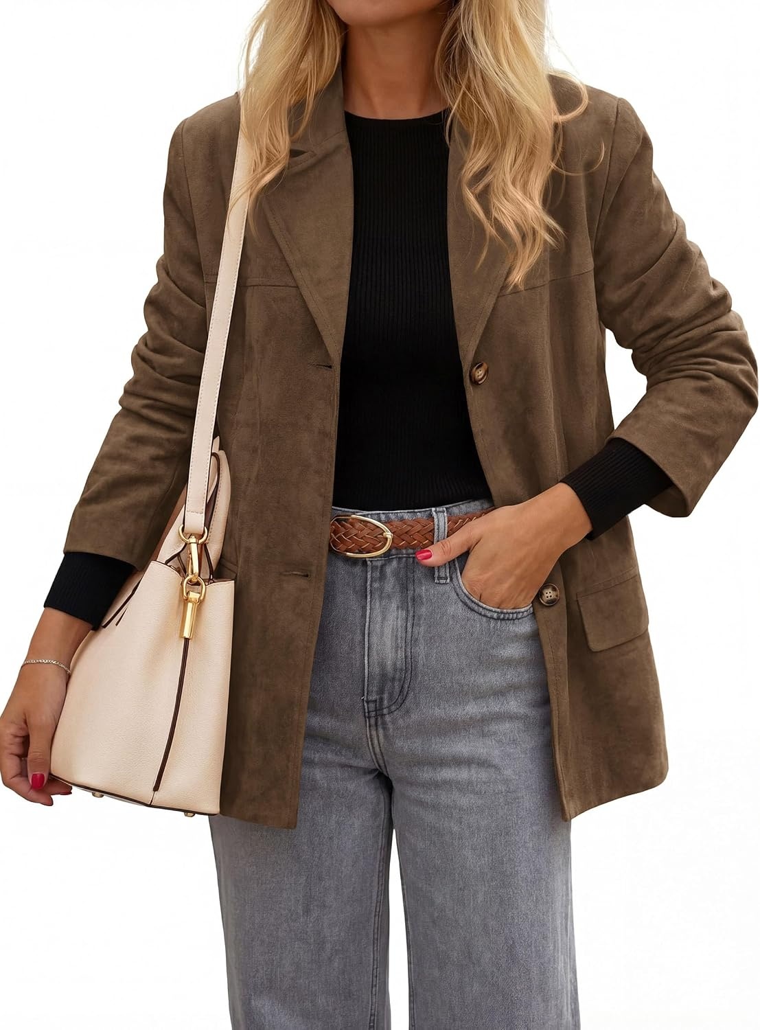 image:imagePRETTYGARDEN Womens Faux Suede Western Blazer JacketBrown