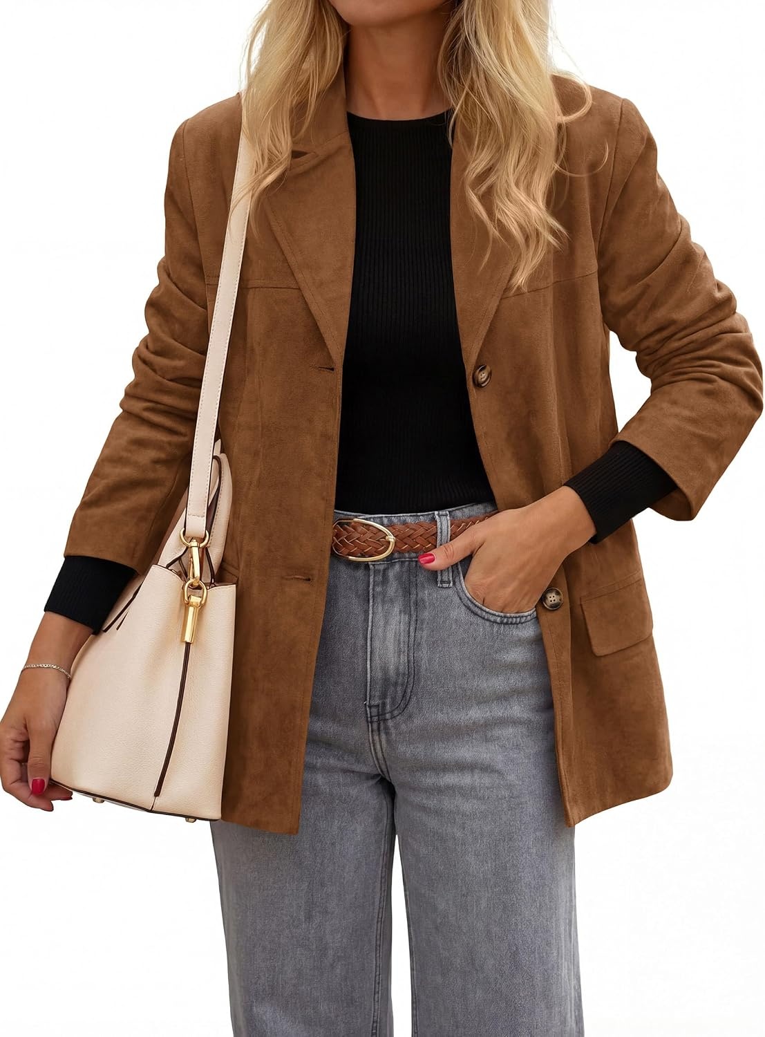 image:imagePRETTYGARDEN Womens Faux Suede Western Blazer JacketLight Brown