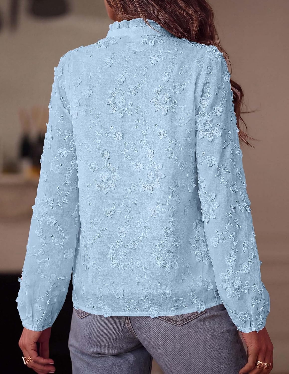 image:imagePRETTYGARDEN Womens Floral Embroidered Button Down ShirtsLight Blue