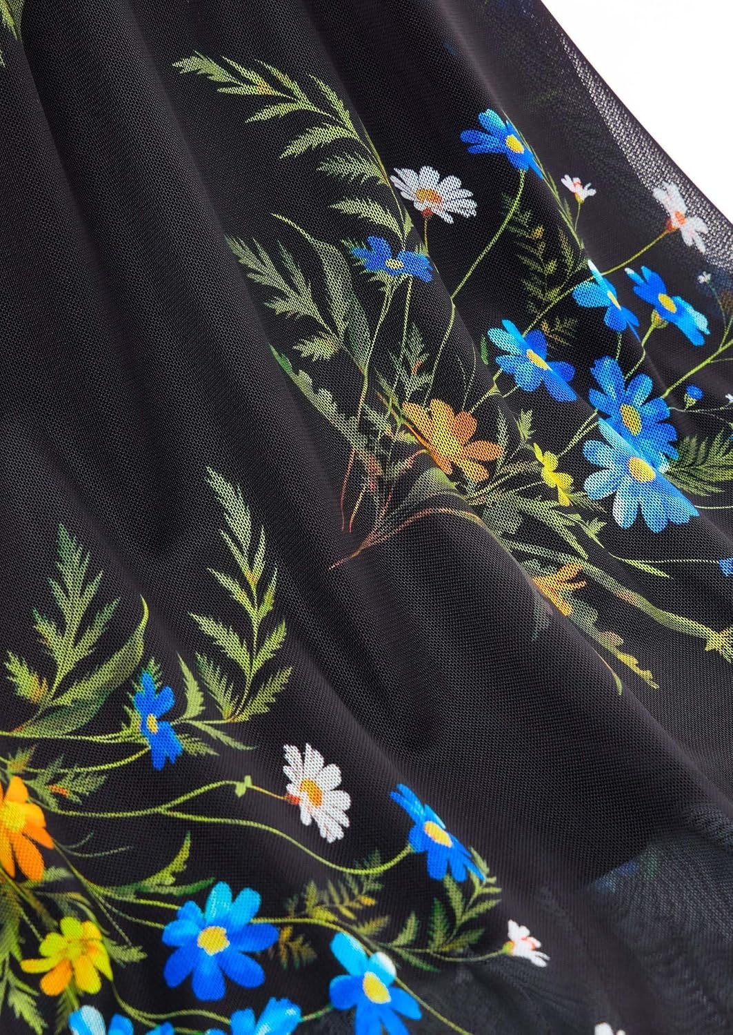 image:imagePRETTYGARDEN Womens Floral Mesh Midi DressFloral Black Blue Yellow