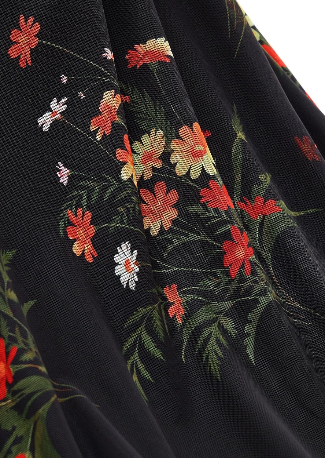 image:imagePRETTYGARDEN Womens Floral Mesh Midi DressFloral Black Yellow