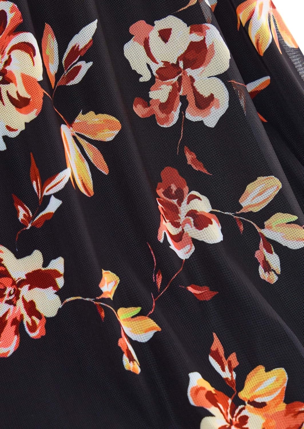 image:imagePRETTYGARDEN Womens Floral Mesh Midi DressFloral Black Yellow White