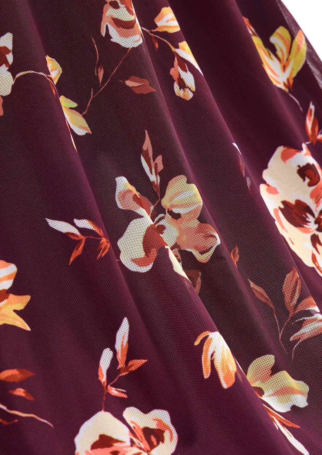 image:imagePRETTYGARDEN Womens Floral Mesh Midi DressFloral Burgundy Yellow
