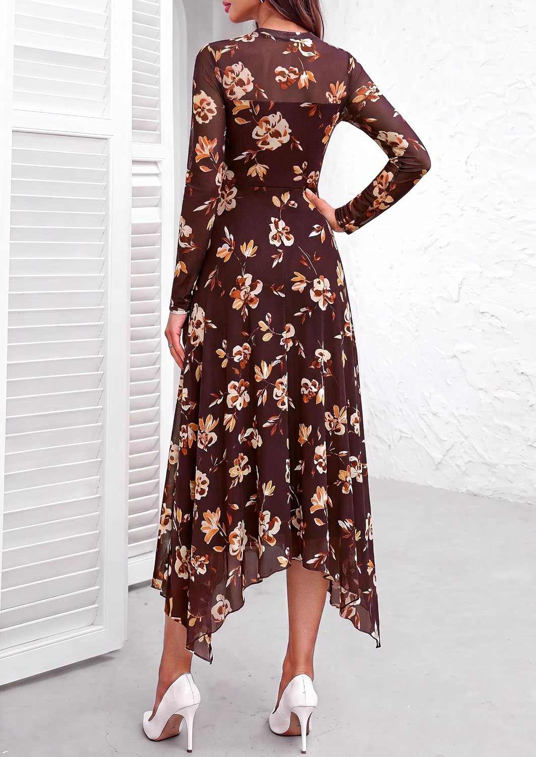 image:imagePRETTYGARDEN Womens Floral Mesh Midi DressFloral Burgundy Yellow