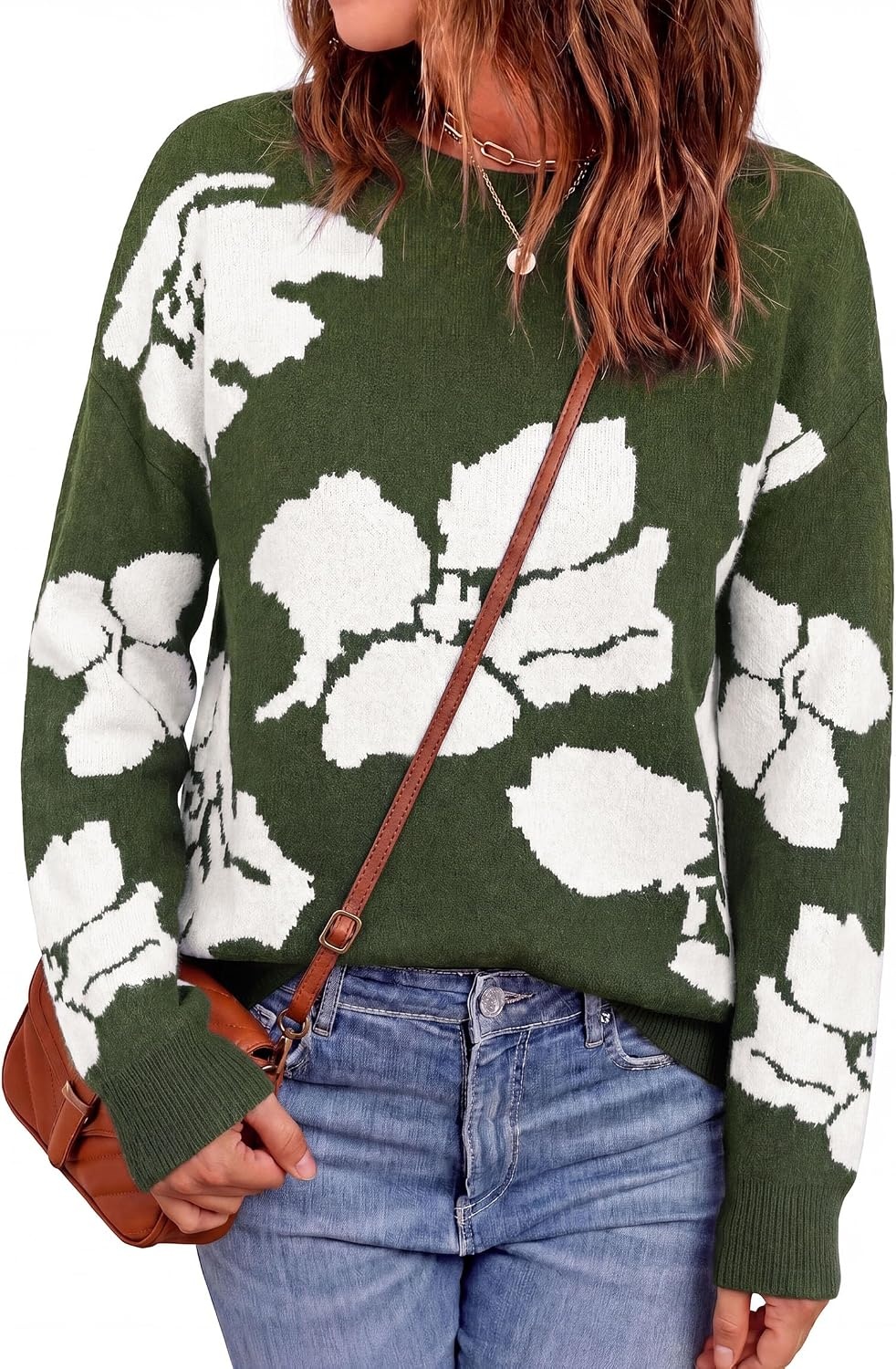 image:imagePRETTYGARDEN Womens Floral Sweater Crewneck Pullover TopsArmy Green