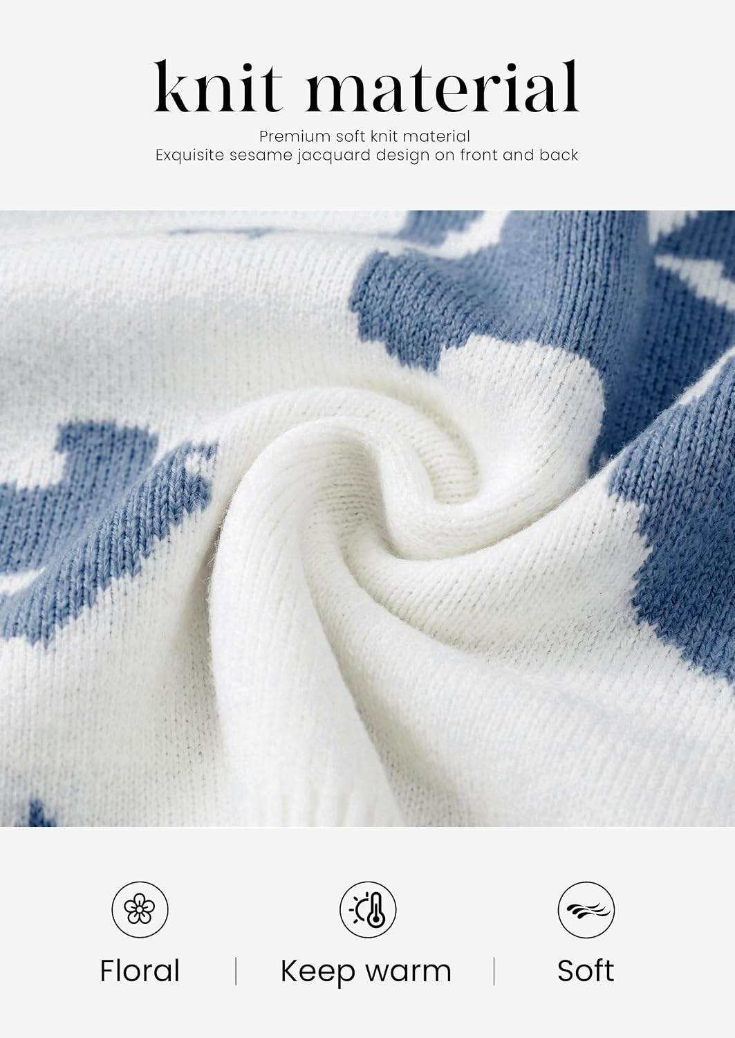 image:imagePRETTYGARDEN Womens Floral Sweater Crewneck Pullover TopsWhite Blue