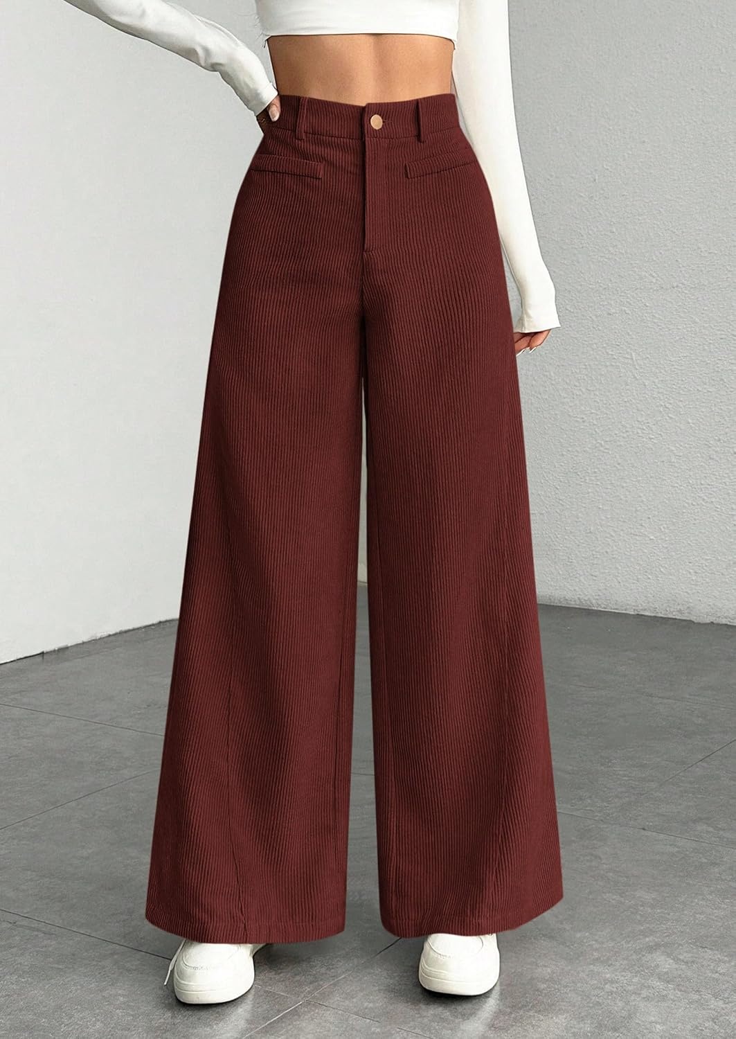 image:imagePRETTYGARDEN Womens High Waisted Corduroy Pants CasualRust Red