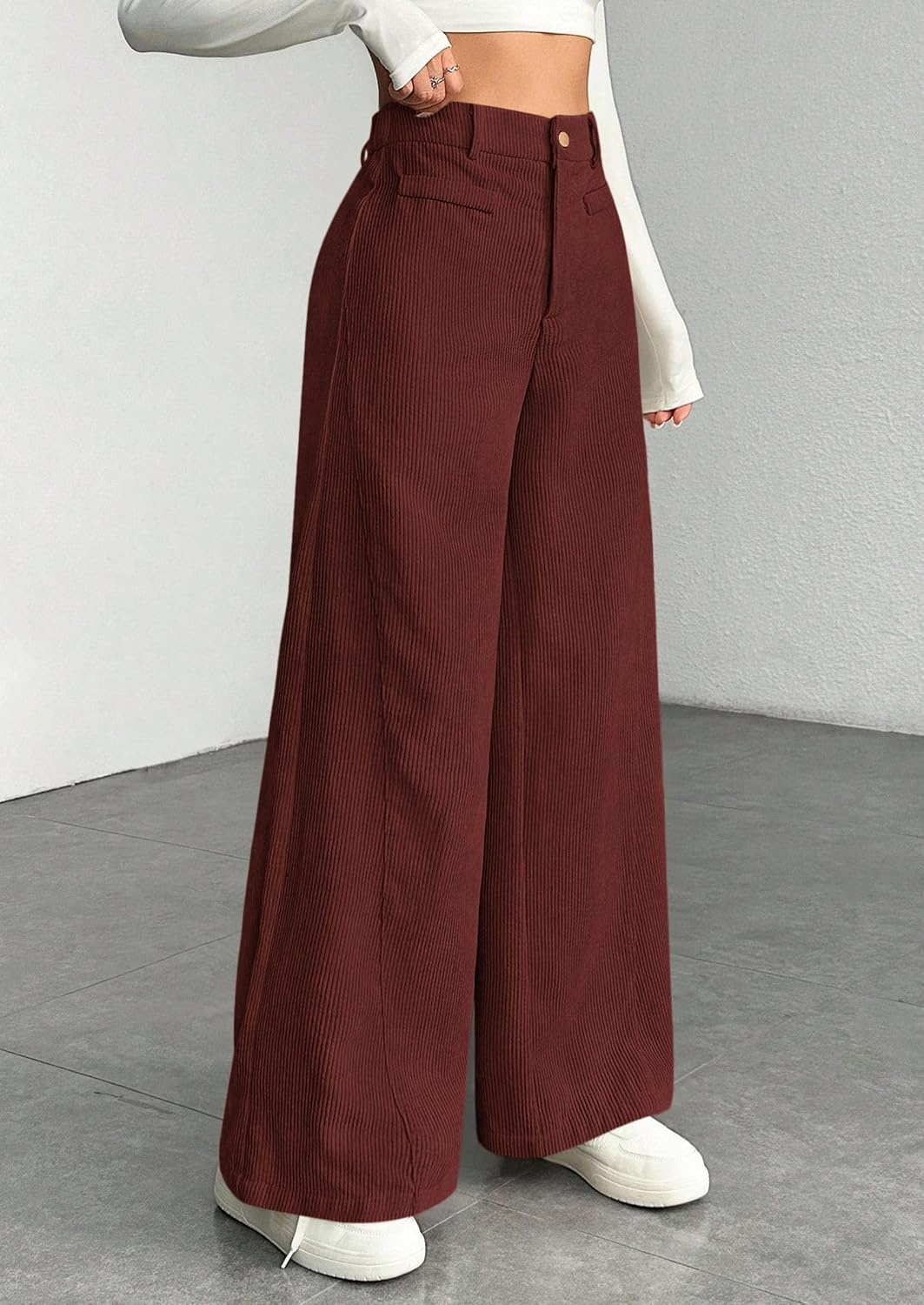image:imagePRETTYGARDEN Womens High Waisted Corduroy Pants CasualRust Red