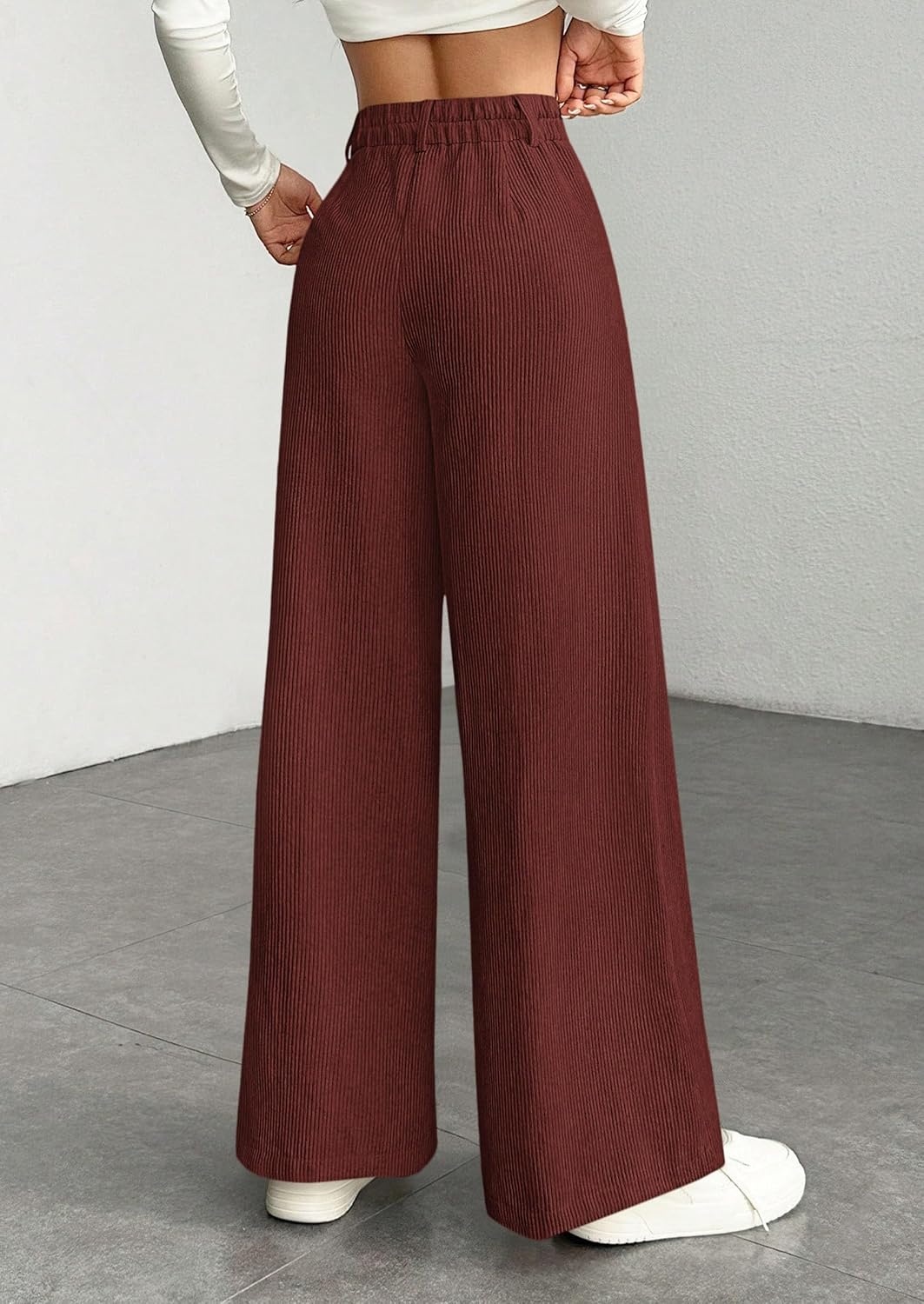 image:imagePRETTYGARDEN Womens High Waisted Corduroy Pants CasualRust Red