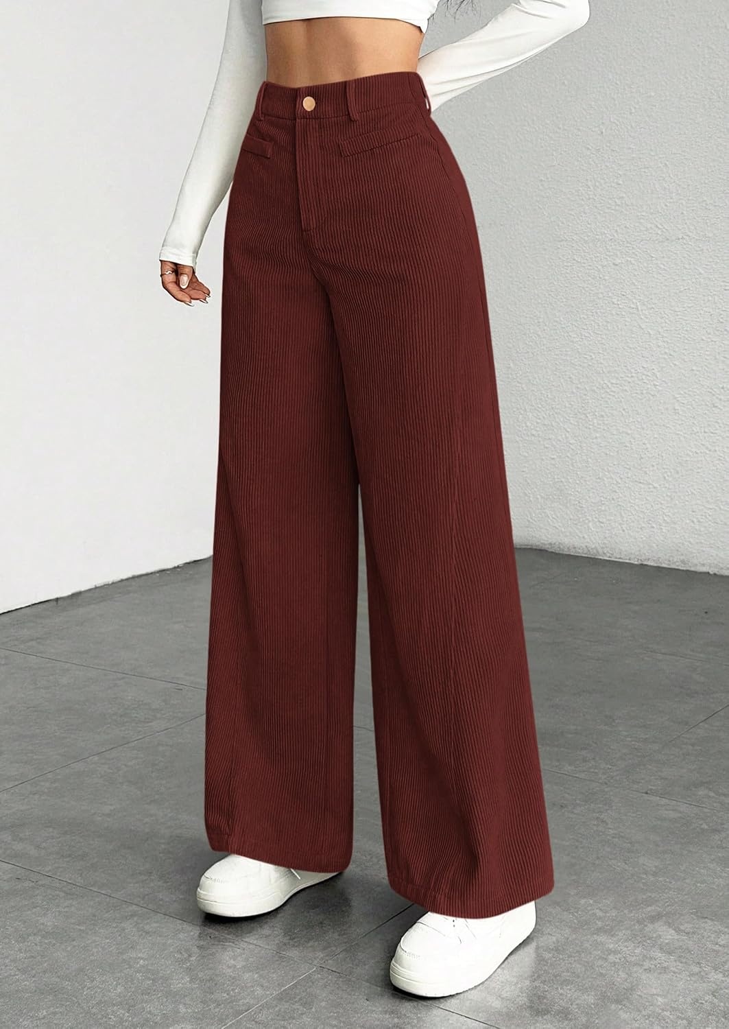 image:imagePRETTYGARDEN Womens High Waisted Corduroy Pants CasualRust Red