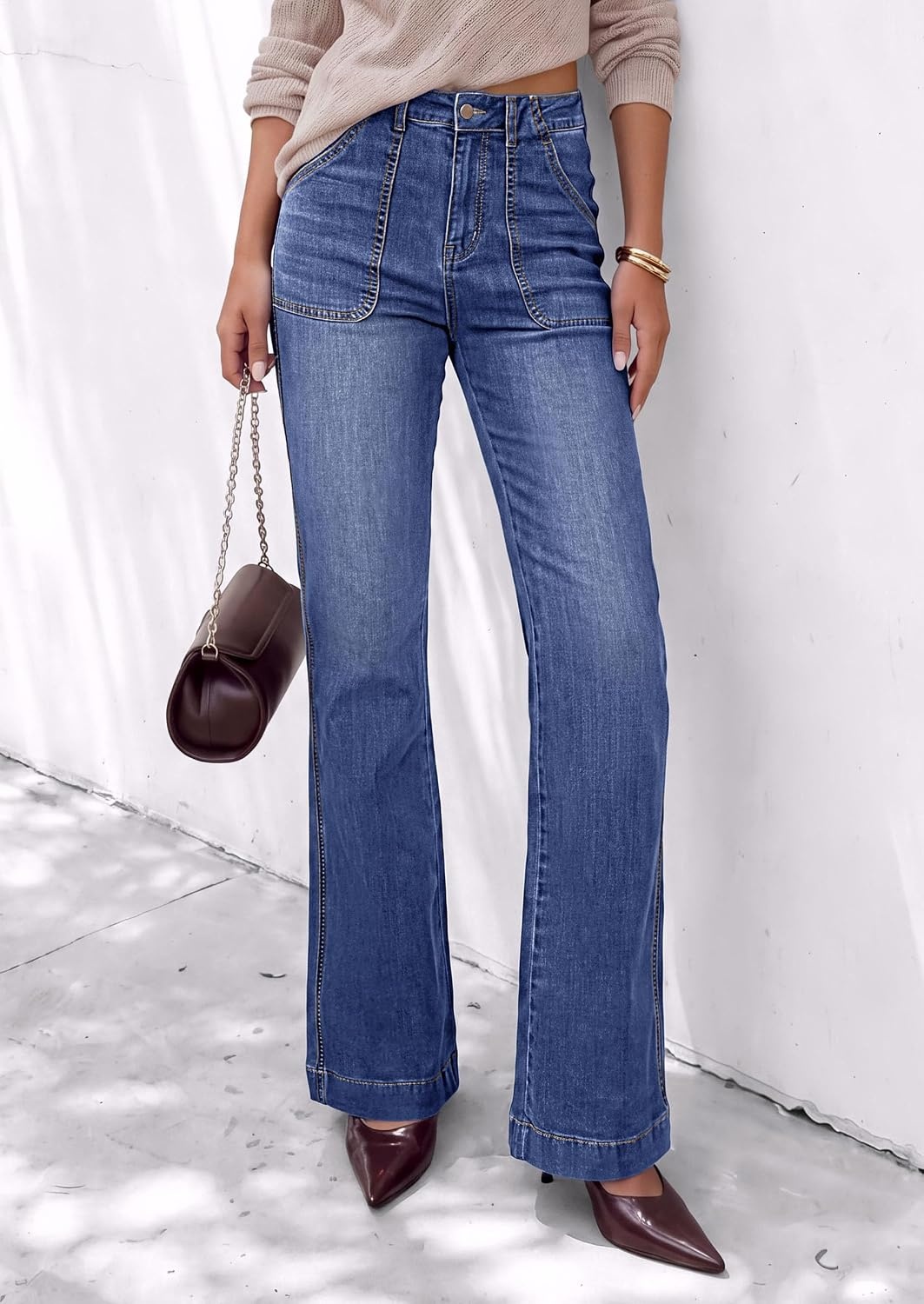 image:imagePRETTYGARDEN Womens High Waisted Wide Leg Jeans Demin PantsAshleigh Blue