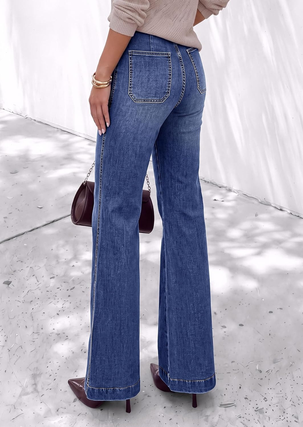 image:imagePRETTYGARDEN Womens High Waisted Wide Leg Jeans Demin PantsAshleigh Blue