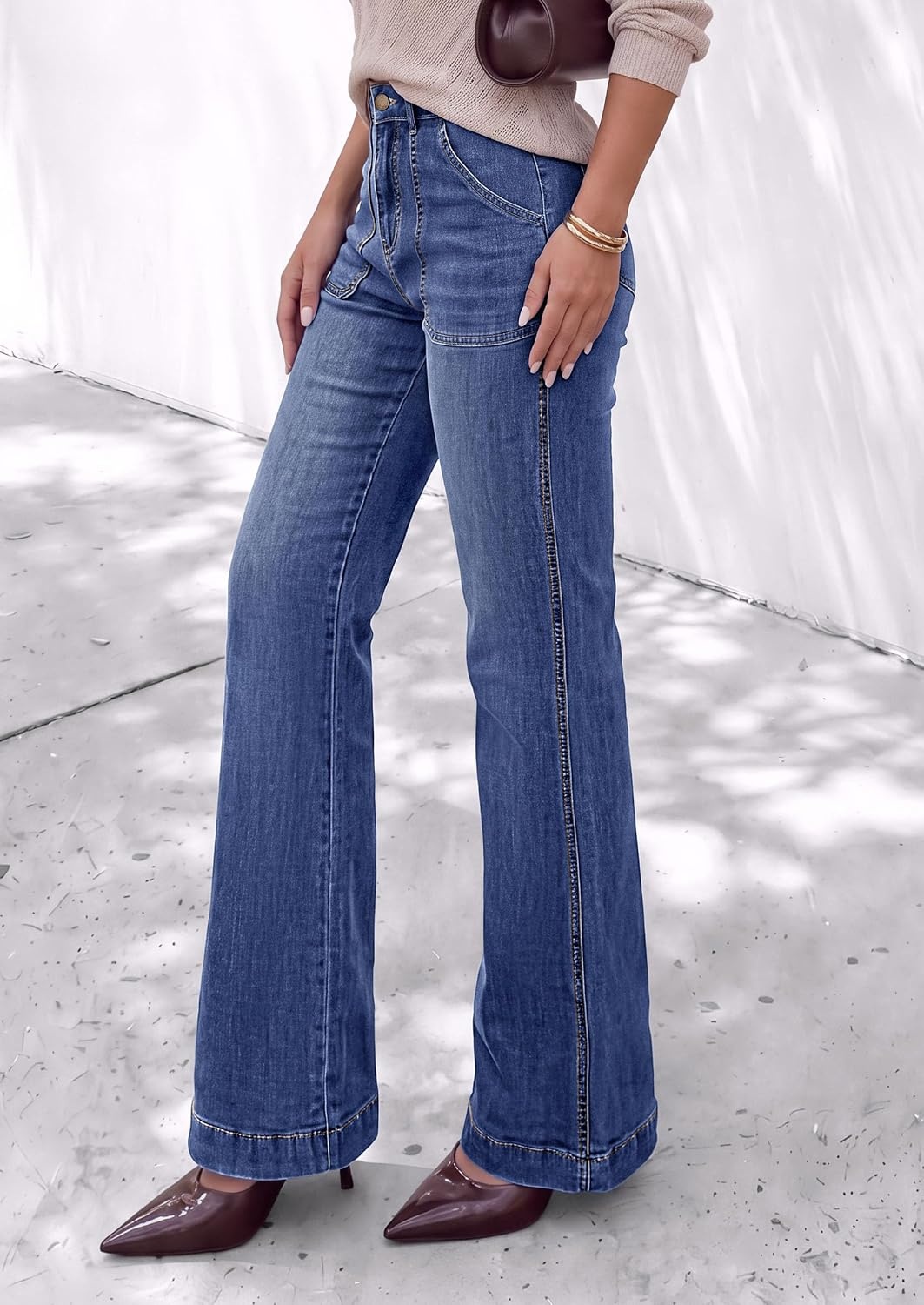 image:imagePRETTYGARDEN Womens High Waisted Wide Leg Jeans Demin PantsAshleigh Blue