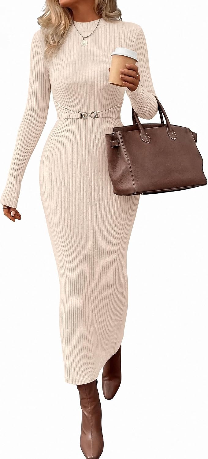 image:imagePRETTYGARDEN Womens Long Sleeve Bodycon Maxi Sweater DressApricot