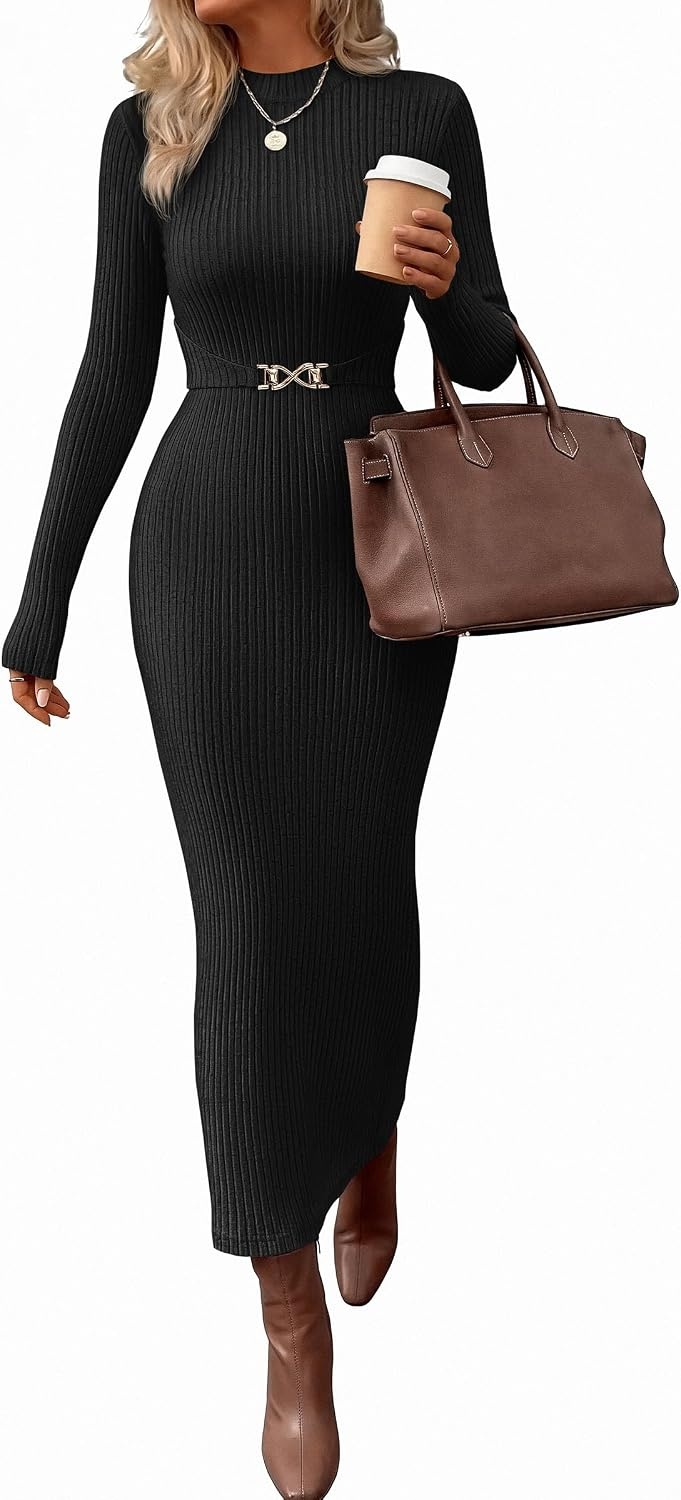 image:imagePRETTYGARDEN Womens Long Sleeve Bodycon Maxi Sweater DressBlack