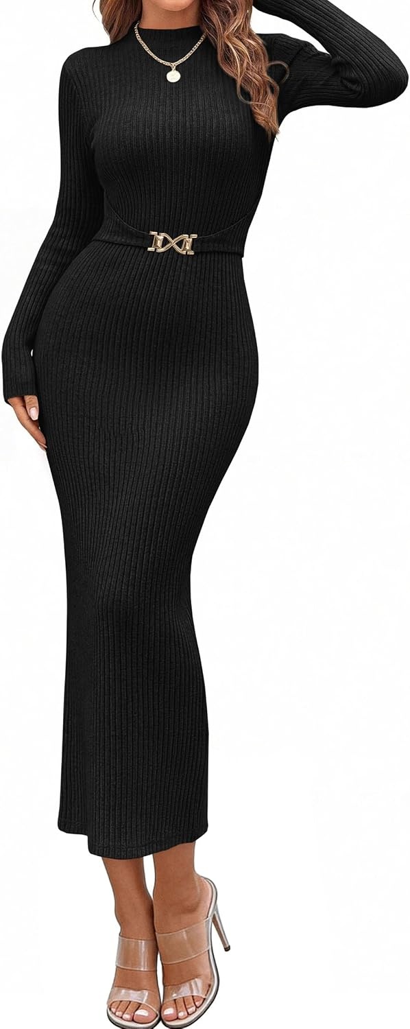 image:imagePRETTYGARDEN Womens Long Sleeve Bodycon Maxi Sweater DressBlack