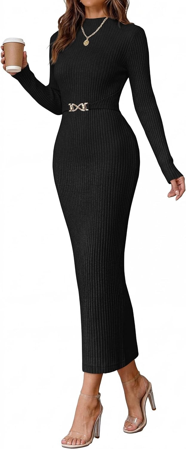 image:imagePRETTYGARDEN Womens Long Sleeve Bodycon Maxi Sweater DressBlack