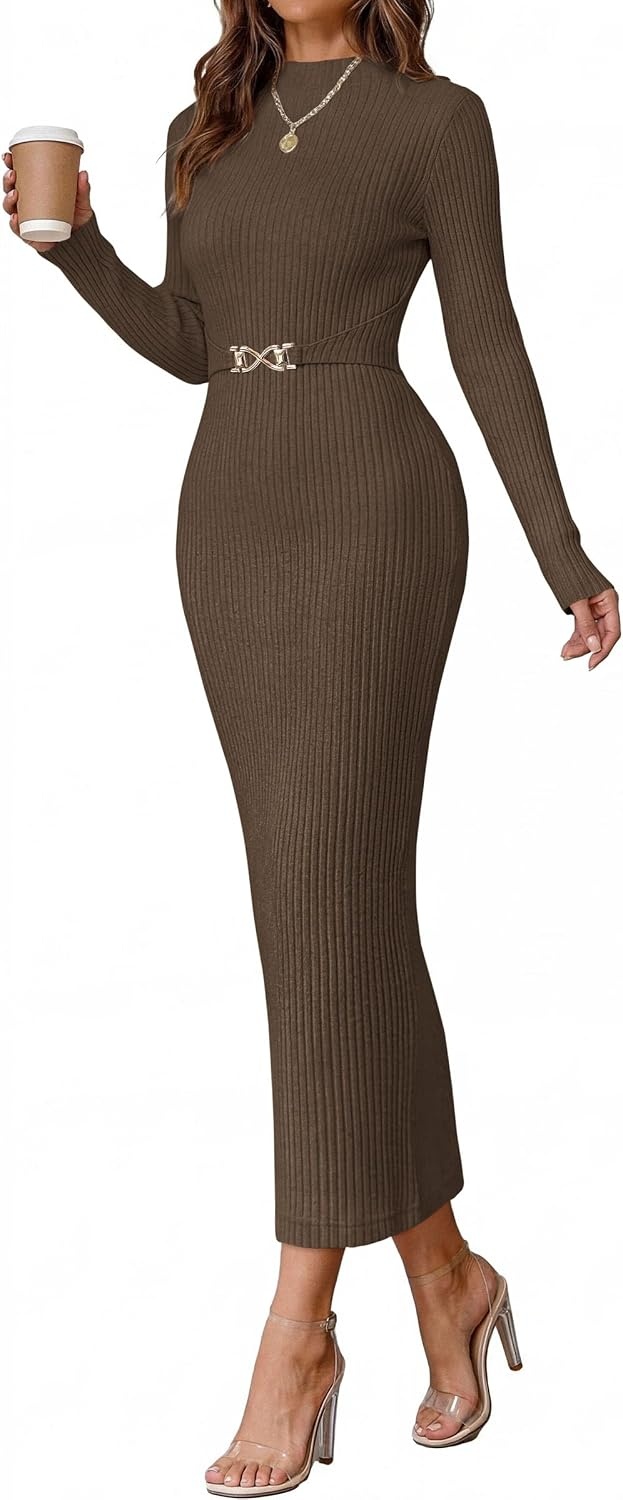 image:imagePRETTYGARDEN Womens Long Sleeve Bodycon Maxi Sweater DressBrown