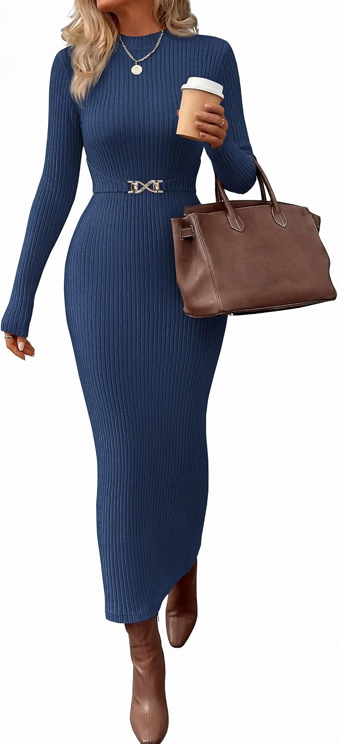 image:imagePRETTYGARDEN Womens Long Sleeve Bodycon Maxi Sweater DressNavy Blue
